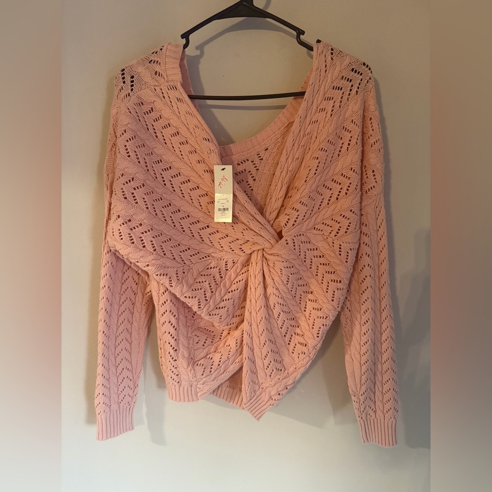 Mi Ami for Francesca's Blush‎ Pink Pointelle Twist Front Reversible Sweater M